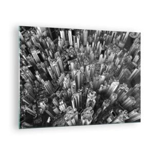 Glasbild - Bild auf glas - Schwarz-weiße Vogelperspektive der Stadt - 70x50cm - Immer höher und höher - Moderne Wanddekoration für Wohnzimmer und Schlafzimmer ARTTOR