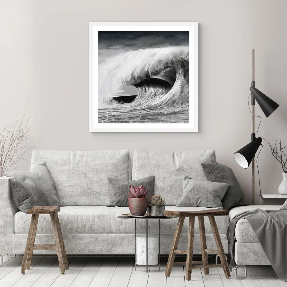 Poster in einem weißen Rahmen - Wut des Ozeans - 30x30 cm