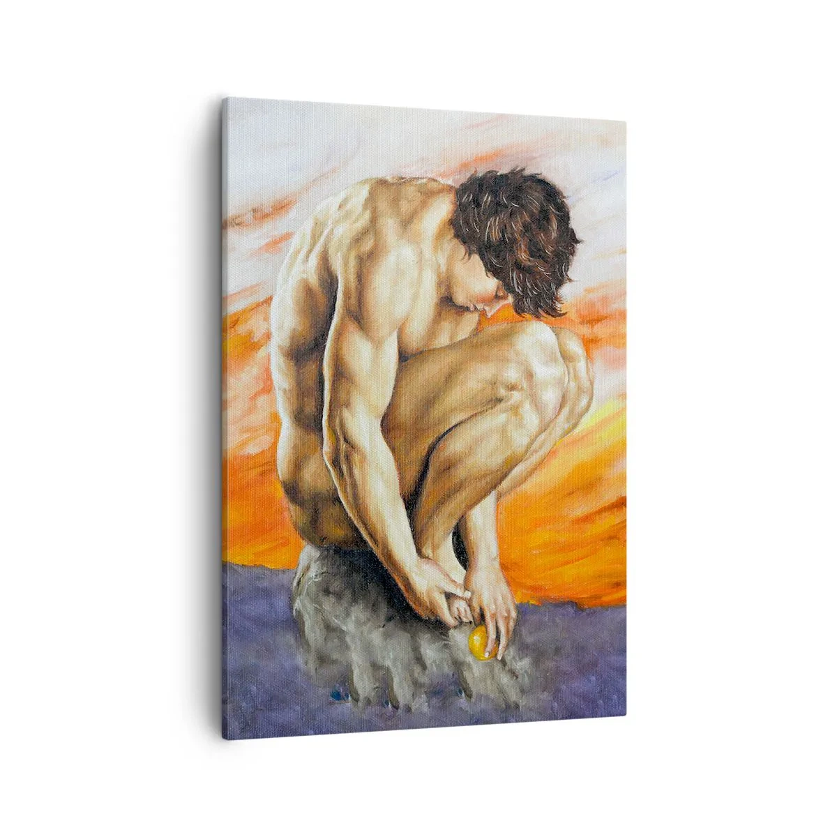 Bild auf Leinwand - Leinwandbild - Ein Mann in Gedanken versunken vor dem Hintergrund eines Sonnenuntergangs - 50x70cm - In sich versunken - Moderne Wanddekoration für Wohnzimmer und Schlafzimmer ARTTOR