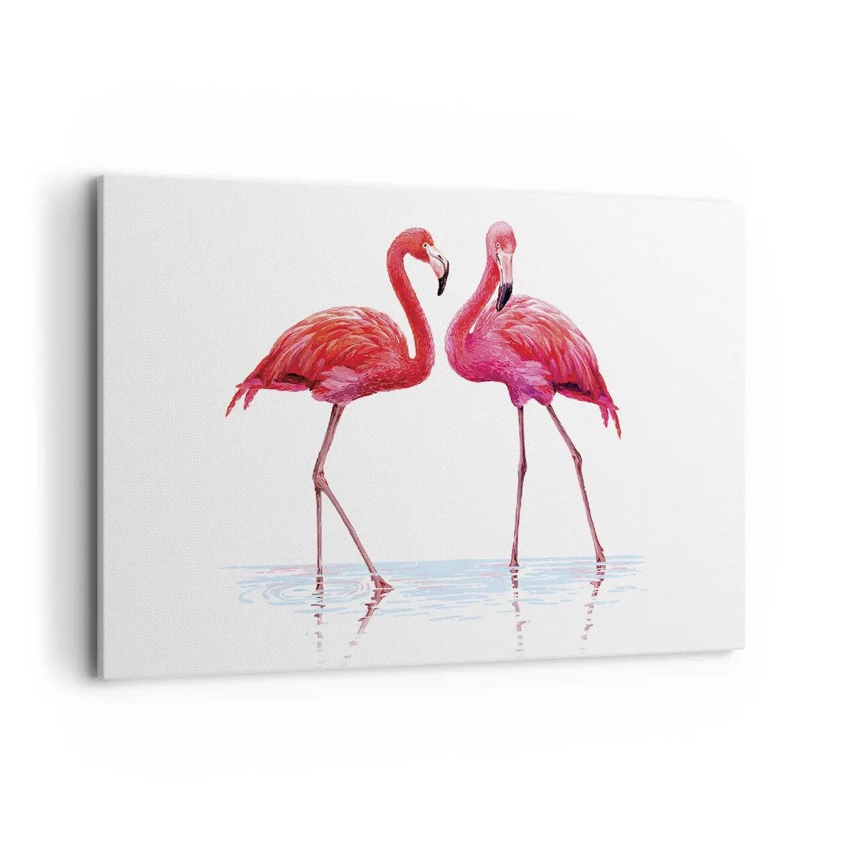 Bild auf Leinwand - Leinwandbild - Ein Flamingopaar im Wasser vor hellem Hintergrund - 120x80cm - Rosa randez-vous - Moderne Wanddekoration für Wohnzimmer und Schlafzimmer ARTTOR