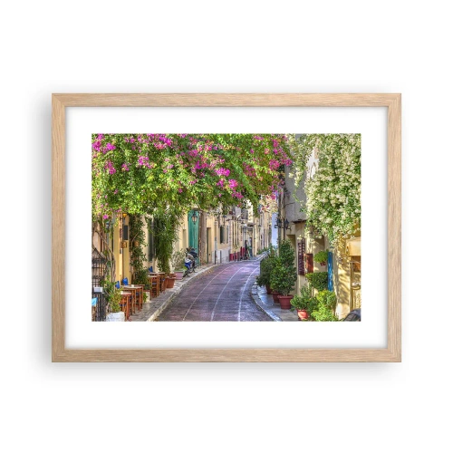 Poster in einem Rahmen aus heller Eiche - Blühende Gasse - 40x30 cm