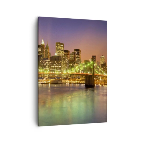 Bild auf Leinwand - Leinwandbild - Beleuchtete Brücke in einer modernen Stadt bei Nacht - 50x70cm - Hier geht das Licht nie aus - Moderne Wanddekoration für Wohnzimmer und Schlafzimmer ARTTOR