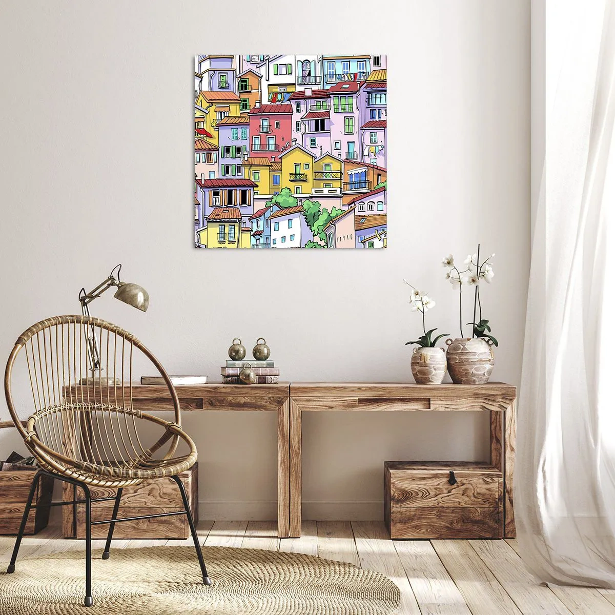 Bild auf Leinwand - Leinwandbild - Lustige Stadt - 60x60 cm