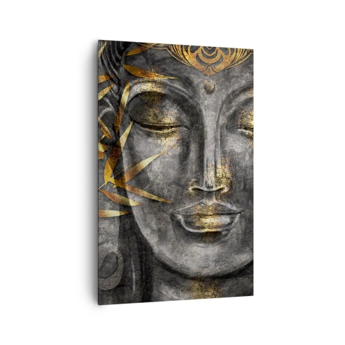 Bild auf Leinwand - Leinwandbild - Zen-Buddha-Bild mit goldenem Bambus - 80x120cm - Fühle den Frieden - Moderne Wanddekoration für Wohnzimmer und Schlafzimmer ARTTOR