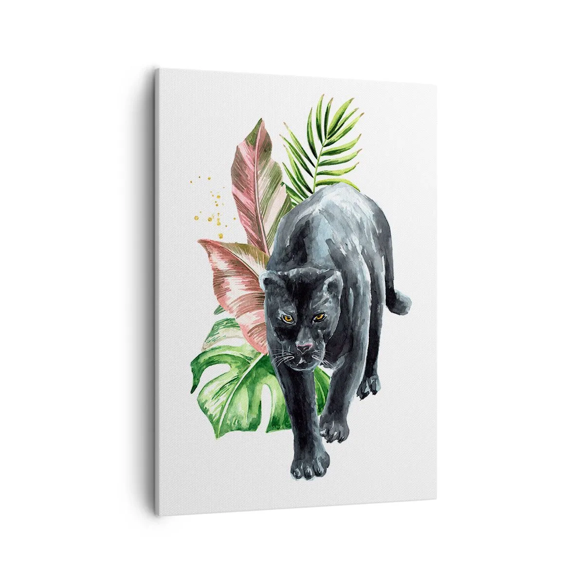 Bild auf Leinwand - Leinwandbild - Schwarzer Panther, umgeben von tropischen Blättern - 50x70cm - Wildheit des Herzens - Moderne Wanddekoration für Wohnzimmer und Schlafzimmer ARTTOR