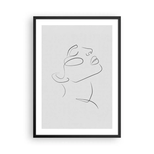 Poster in einem schwarzem Rahmen - Minimalistisches Frauenporträt im Line-Art-Stil - 50x70cm - Die Drehungen und Wendungen der Träume - Moderne Wanddekoration für Wohnzimmer und Schlafzimmer ARTTOR