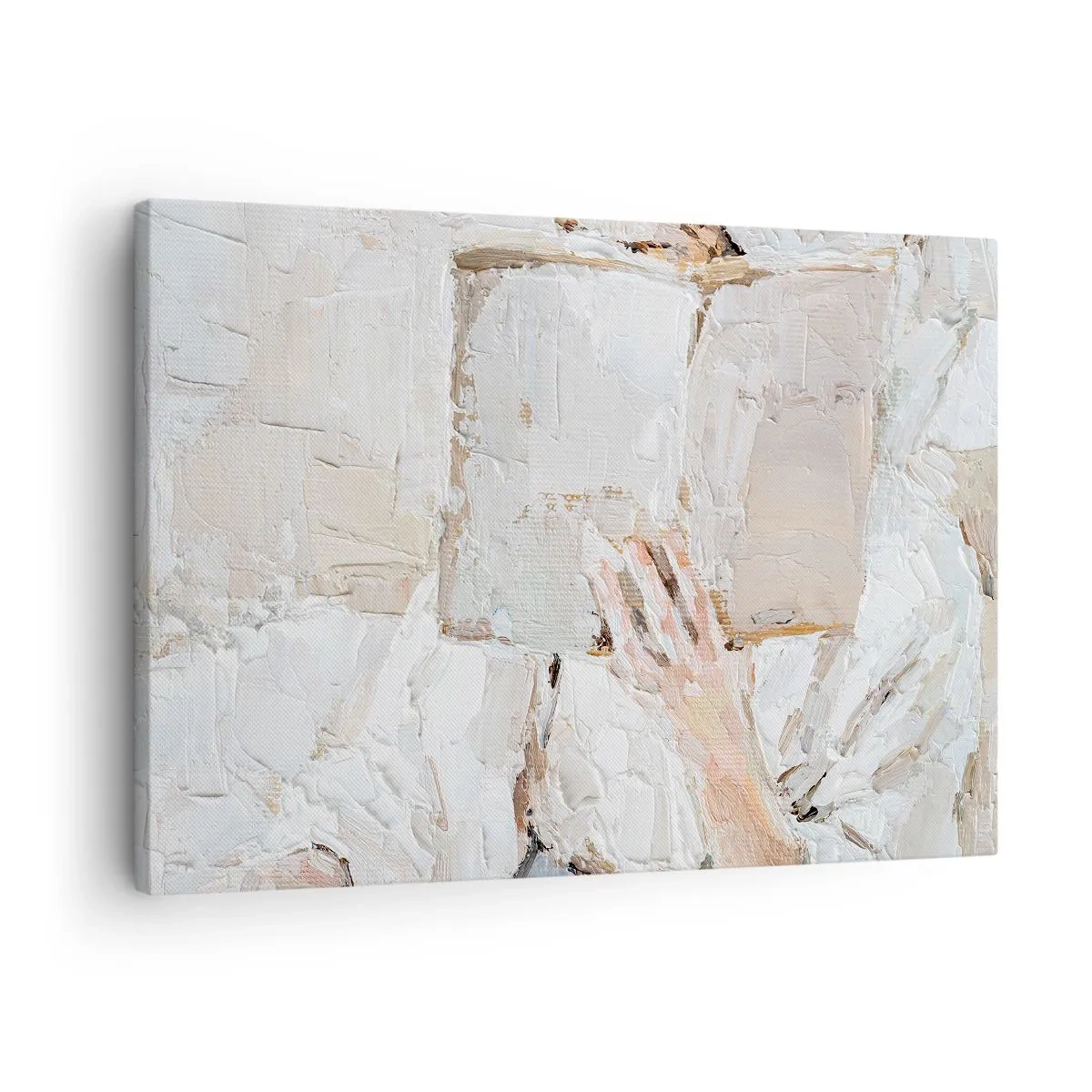 Bild auf Leinwand - Leinwandbild - Ein impressionistisches Gemälde einer Hand, die ein offenes Buch hält. - 70x50cm - In einer anderen Welt - Moderne Wanddekoration für Wohnzimmer und Schlafzimmer ARTTOR