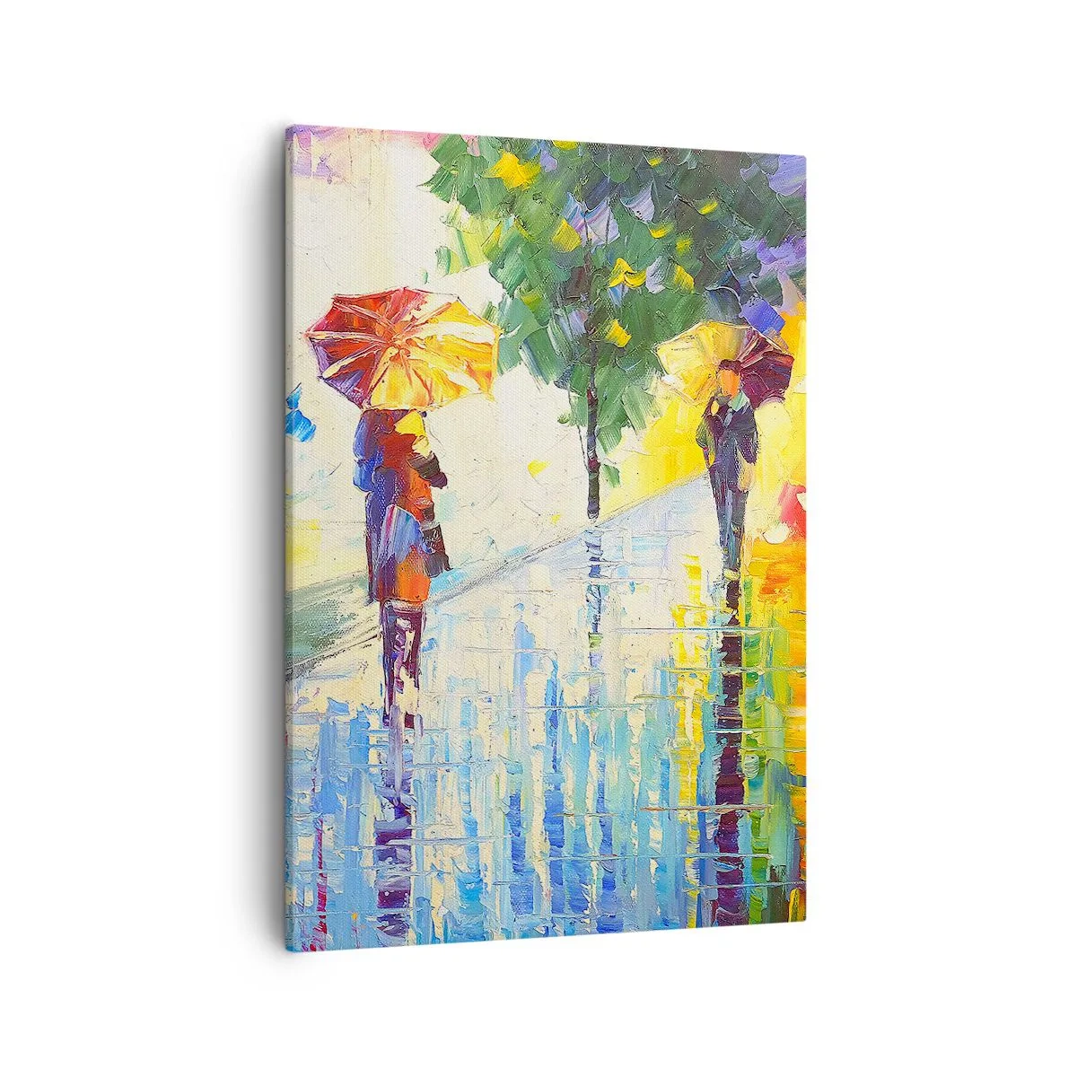 Bild auf Leinwand - Leinwandbild - Ein Spaziergang mit Regenschirm in einer farbenfrohen Regenlandschaft - 50x70cm - Und alles klar - Moderne Wanddekoration für Wohnzimmer und Schlafzimmer ARTTOR