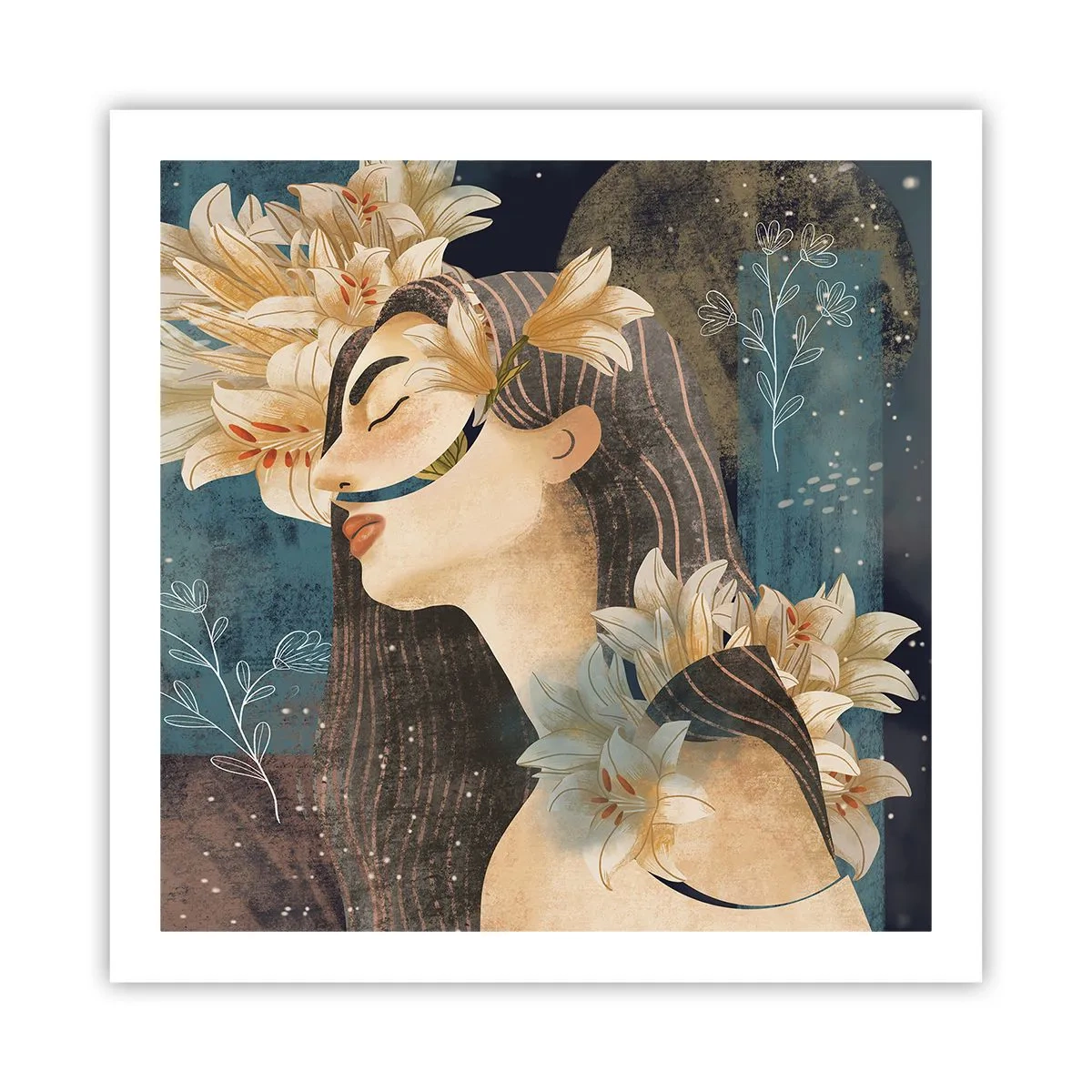 Poster - Ein Märchen über eine Prinzessin mit Lilien - 60x60 cm