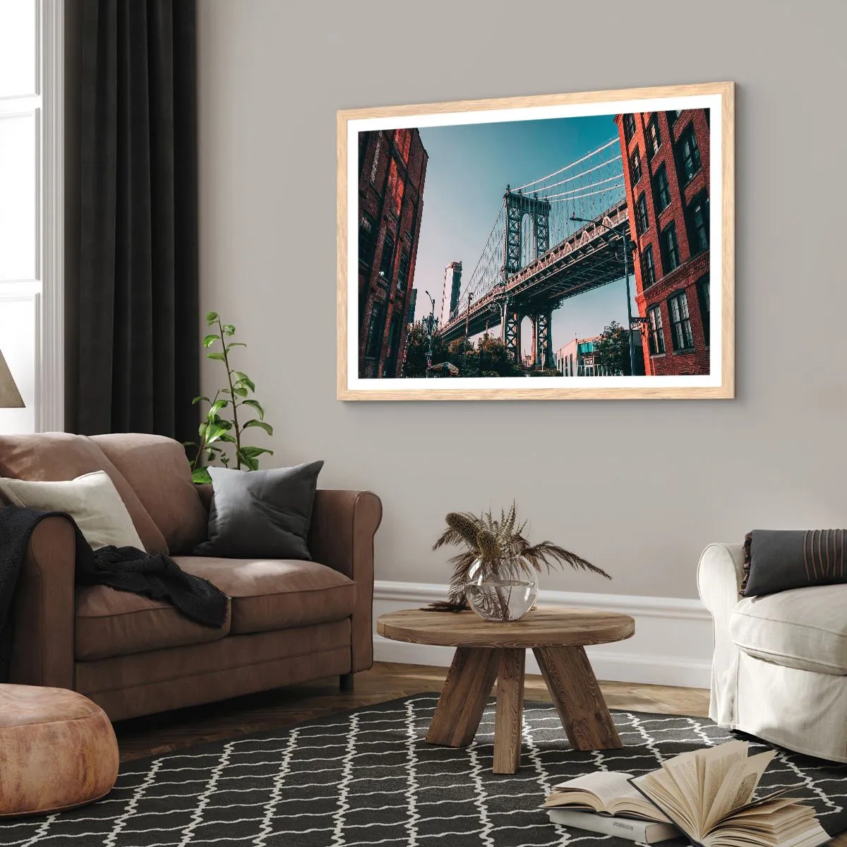 Poster in einem Rahmen aus heller Eiche - Über den Wellen der Stadt - 40x30 cm