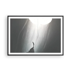 Poster in einem schwarzem Rahmen - Silhouette eines Mannes auf dem Boden einer Höhle mit Blick auf das Licht - 100x70cm - Es gibt immer einen Ausweg - Moderne Wanddekoration für Wohnzimmer und Schlafzimmer ARTTOR