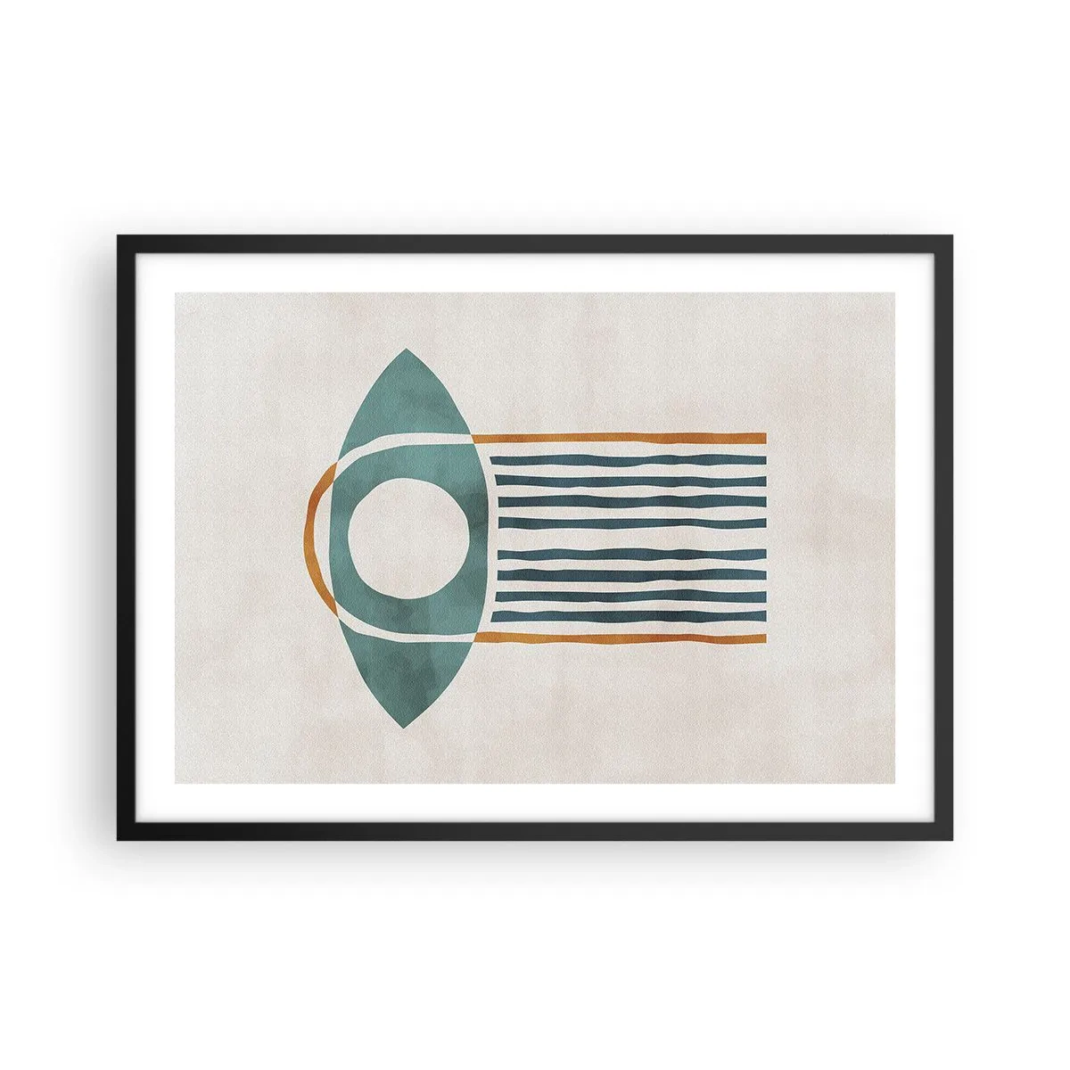 Poster in einem schwarzem Rahmen - Geometrisches Muster in Grün- und Orangetönen - 70x50cm - Zeichen und Rituale - Moderne Wanddekoration für Wohnzimmer und Schlafzimmer ARTTOR