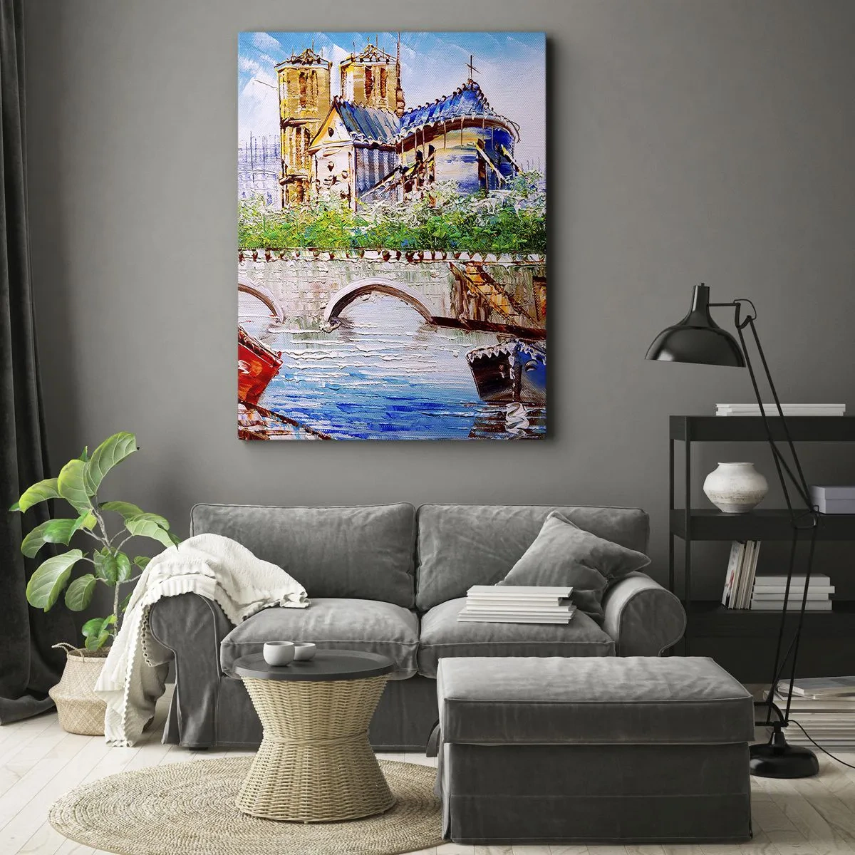 Bild auf Leinwand - Leinwandbild - Landschaft mit Brücke und Kathedrale im klassischen Stil - 50x70cm - Ihre Zeit vergeht nie - Moderne Wanddekoration für Wohnzimmer und Schlafzimmer ARTTOR