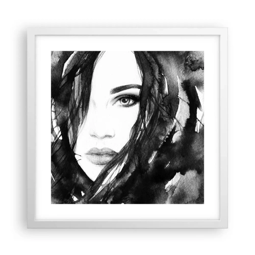 Poster in einem weißen Rahmen - Porträt einer Dame in Schwarzweiß - 40x40 cm