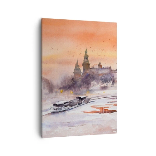 Bild auf Leinwand - Leinwandbild - Sonnenuntergang über dem Schloss in einer Winterlandschaft - 50x70cm - Königlicher Sonnenuntergang - Moderne Wanddekoration für Wohnzimmer und Schlafzimmer ARTTOR