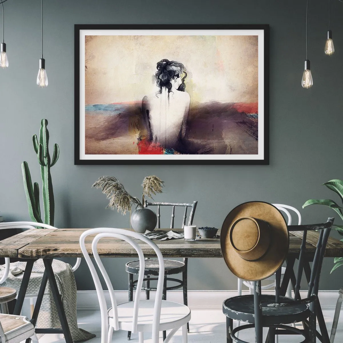 Poster in einem schwarzem Rahmen - Glatte Linien, ovale Formen - 91x61 cm