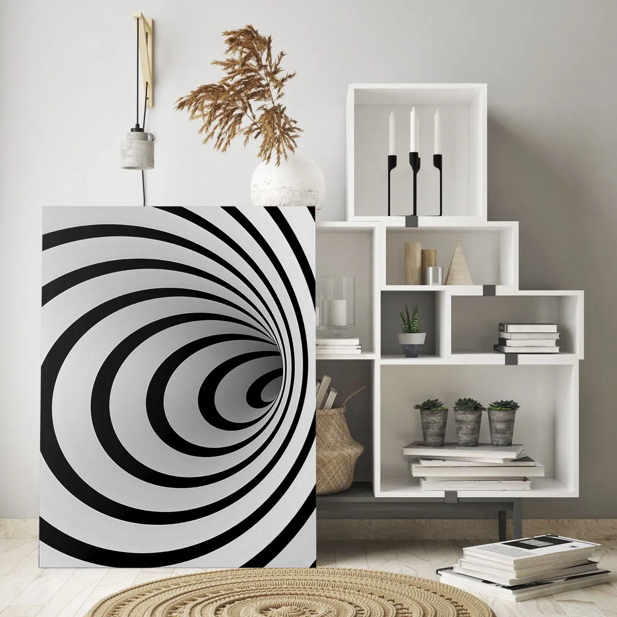 Glasbild - Bild auf glas - Eine schwarz-weiße Spirale mit hypnotischer Wirkung - 70x100cm - Sie können dem auch nicht widerstehen? - Moderne Wanddekoration für Wohnzimmer und Schlafzimmer ARTTOR