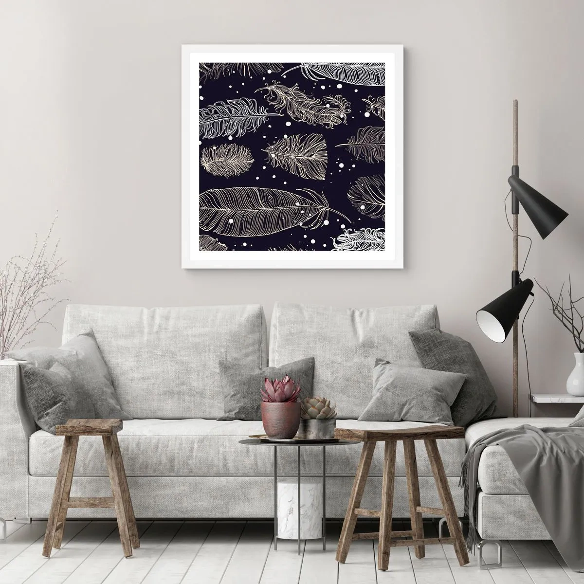 Poster in einem weißen Rahmen - Gefiederte Spitze - 50x50 cm