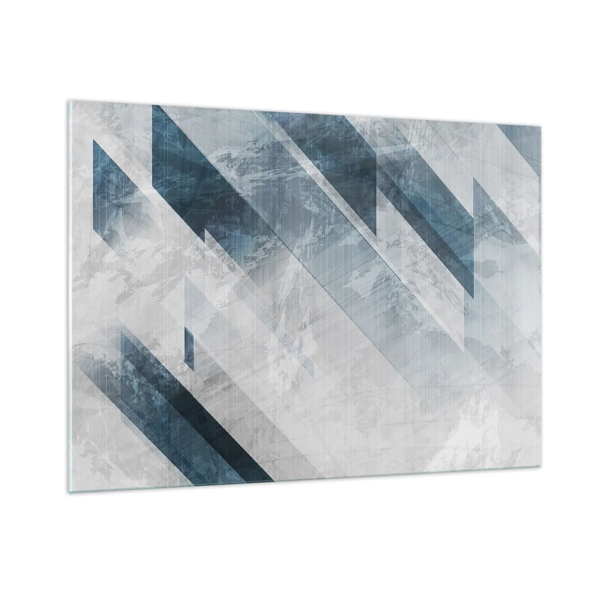 Glasbild - Bild auf glas - Geometrische Streifen in Grau- und Marineblautönen - 100x70cm - Räumliche Komposition - graue Bewegung - Moderne Wanddekoration für Wohnzimmer und Schlafzimmer ARTTOR