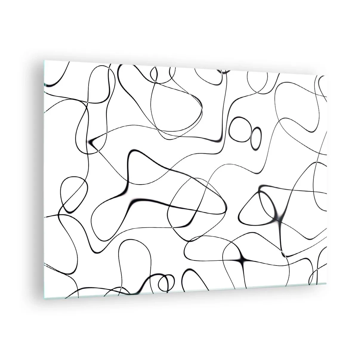 Glasbild - Bild auf glas - Abstrakte schwarze Linien auf weißem Hintergrund - 70x50cm - Lebenswege, Wechselfälle - Moderne Wanddekoration für Wohnzimmer und Schlafzimmer ARTTOR