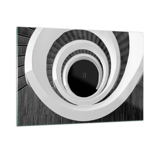 Glasbild - Bild auf glas - Schwarz-weiße Wendeltreppe von oben - 120x80cm - Zum Kern der Sache - Moderne Wanddekoration für Wohnzimmer und Schlafzimmer ARTTOR