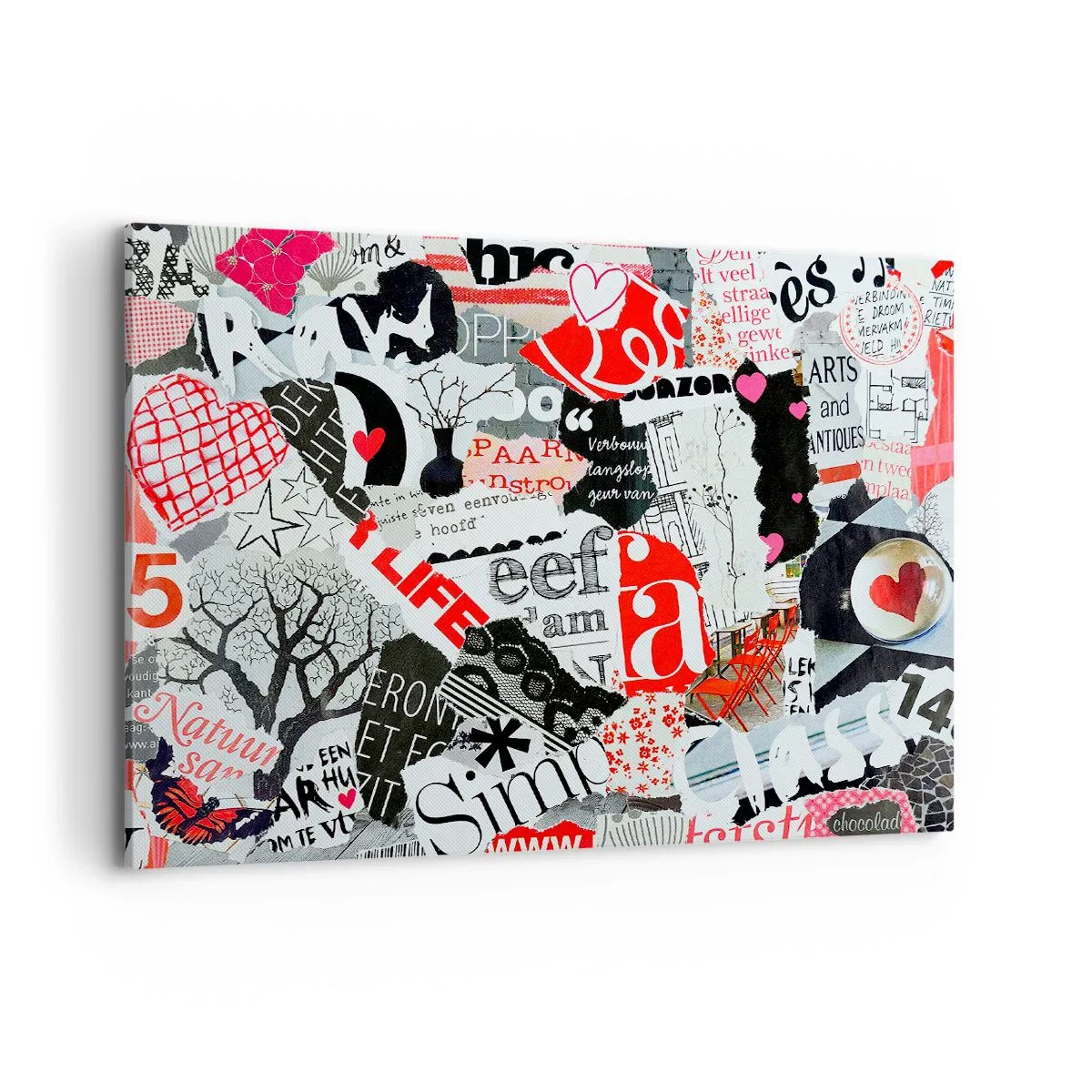 Bild auf Leinwand - Leinwandbild - Eine bunte Collage mit Aufschriften, Herzen und Grafiken. - 100x70cm - Hipster-Collage - Moderne Wanddekoration für Wohnzimmer und Schlafzimmer ARTTOR