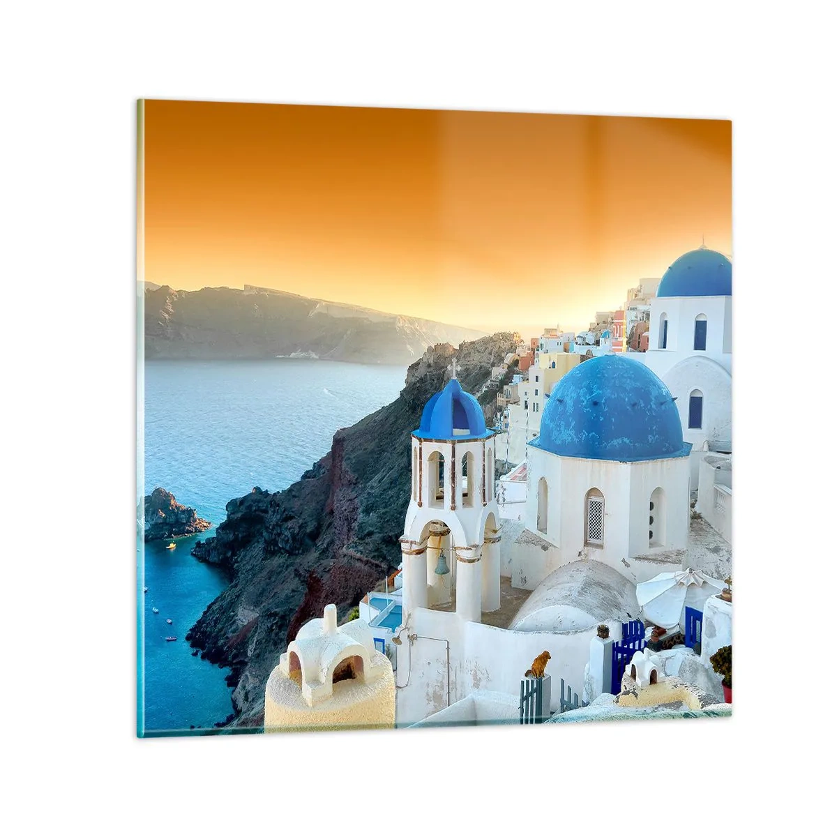 Glasbild - Bild auf glas - Santorini - an die Felsen gekuschelt - 30x30 cm
