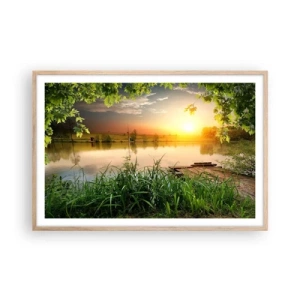 Poster in einem Rahmen aus heller Eiche - Landschaft in einem grünen Rahmen - 91x61 cm