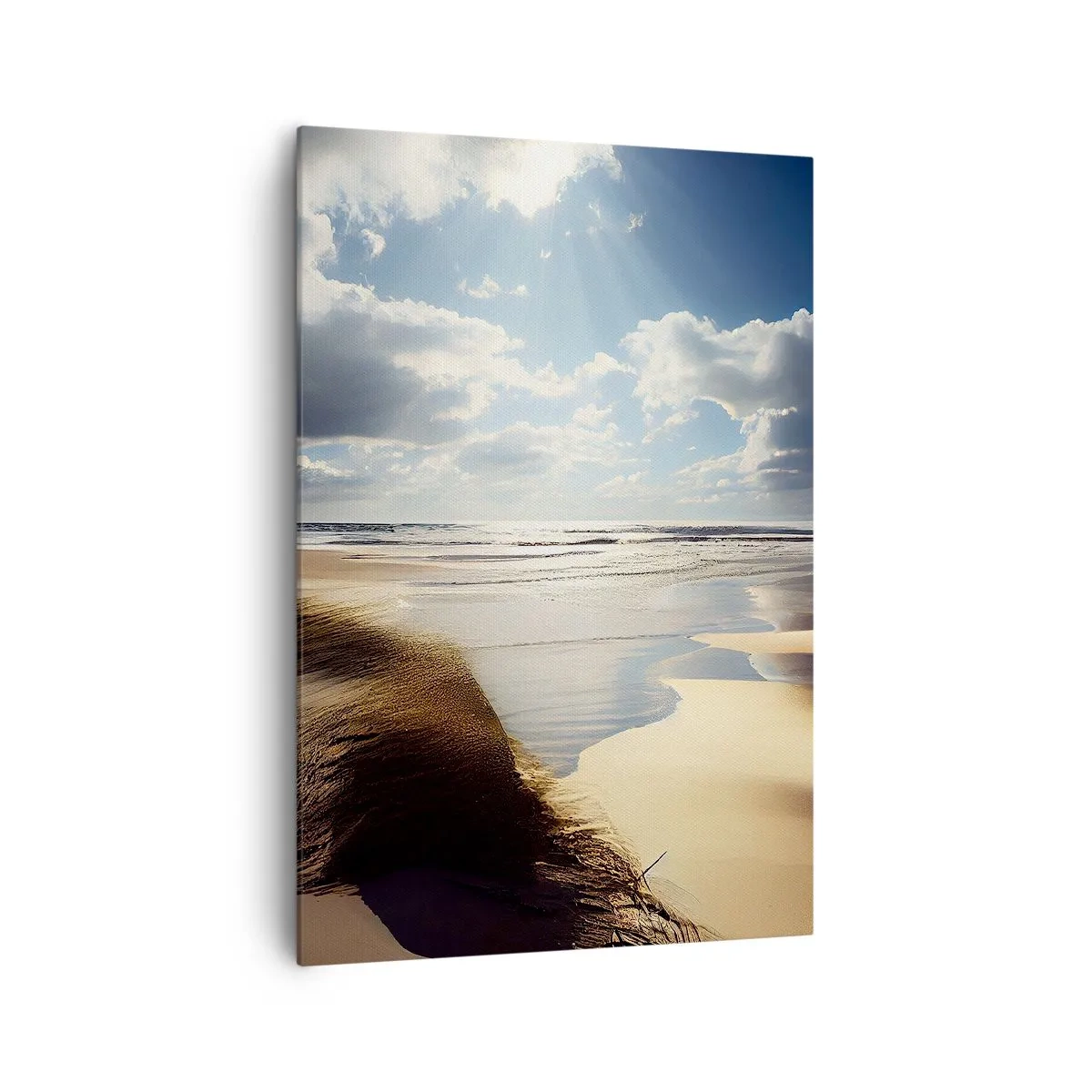 Bild auf Leinwand - Leinwandbild - Ein wilder Strand mit Dünen und blauem Himmel - 70x100cm - Strand, wilder Strand - Moderne Wanddekoration für Wohnzimmer und Schlafzimmer ARTTOR