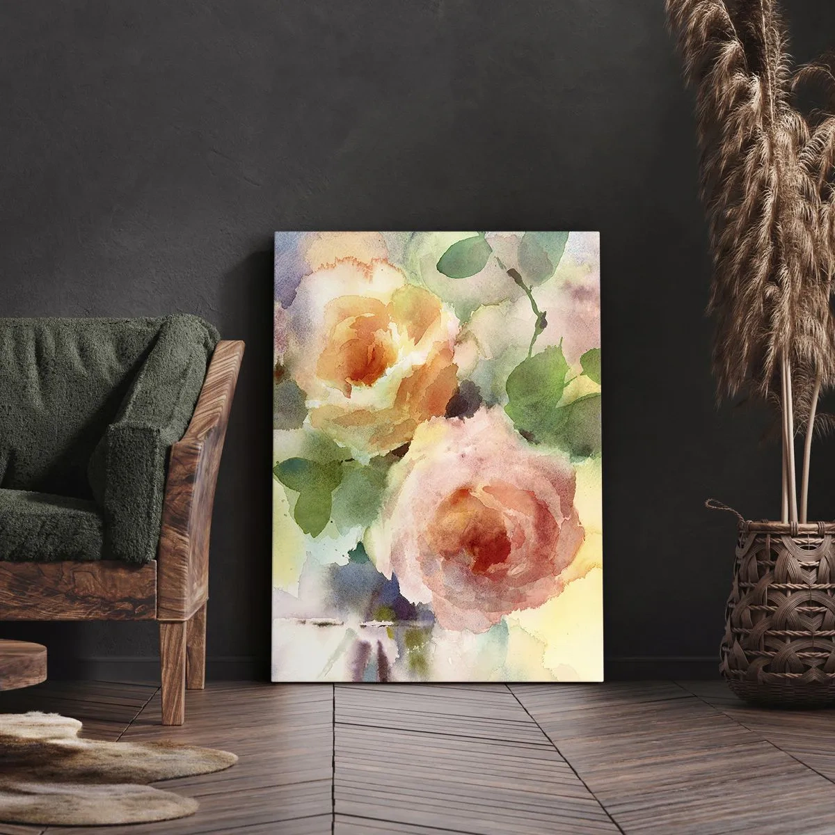 Bild auf Leinwand - Leinwandbild - Zarte Rosen im Aquarell-Stil auf hellem Hintergrund - 50x70cm - Zart wie Aquarell - Moderne Wanddekoration für Wohnzimmer und Schlafzimmer ARTTOR