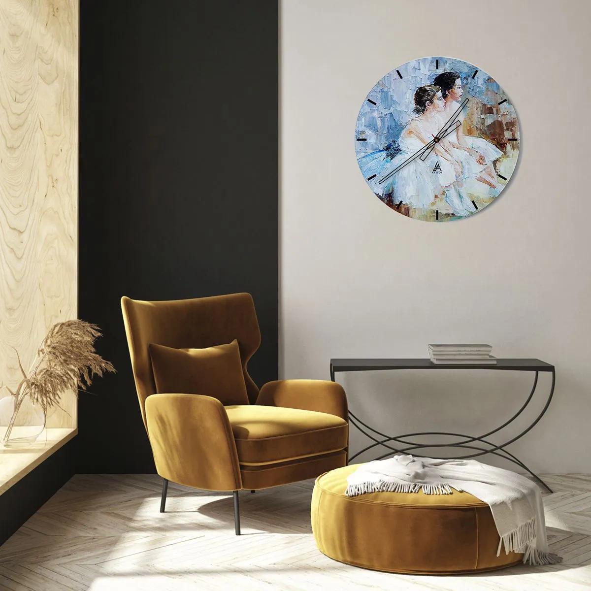 Wanduhr - Glasuhr - Ein Gemälde von zwei ruhenden Ballerinas, in Pastellfarben. - 30x30cm - Rest der jungen Schwäne - Moderne Wanddekoration für Wohnzimmer, Küche und Schlafzimmer ARTTOR