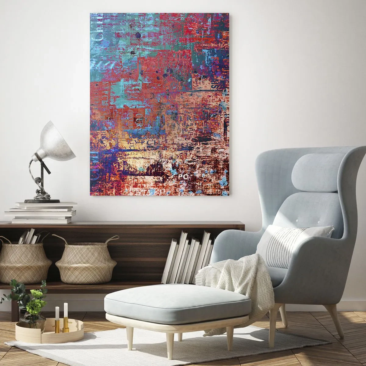 Glasbild - Bild auf glas - Abstrakte Komposition in Blau- und Rottönen - 50x70cm - Erinnerung und Vergessen - Moderne Wanddekoration für Wohnzimmer und Schlafzimmer ARTTOR