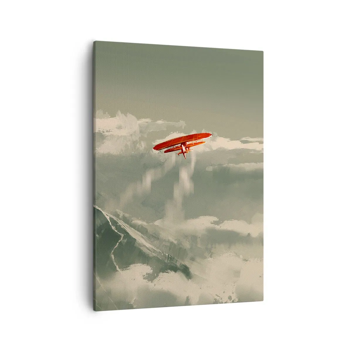 Bild auf Leinwand - Leinwandbild - Rotes Flugzeug über schneebedeckten Bergen - 50x70cm - Furchtloser Pionier - Moderne Wanddekoration für Wohnzimmer und Schlafzimmer ARTTOR