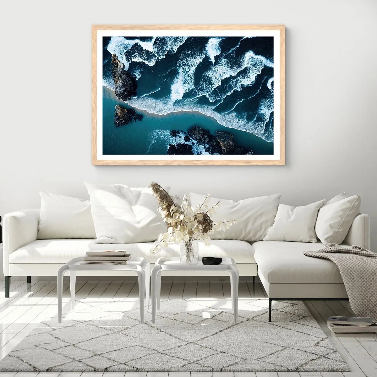 Poster in einem Rahmen aus heller Eiche - In Wellen gehüllt - 50x40 cm