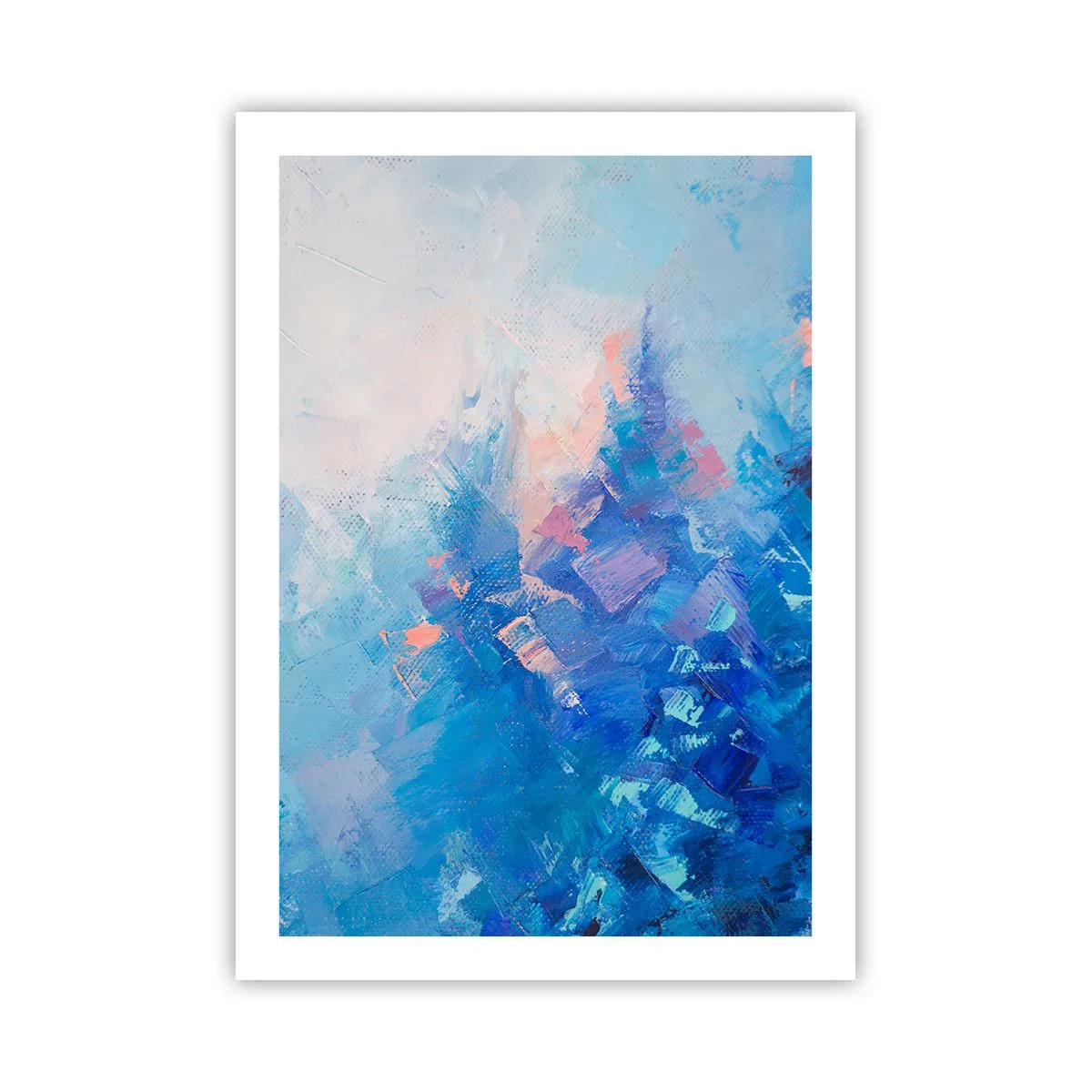 Poster - Eine abstrakte Komposition in Blau- und Rosatönen, inspiriert von einer Winterlandschaft. - 50x70cm - Winter-Abstraktion - Moderne Wanddekoration für Wohnzimmer und Schlafzimmer ARTTOR