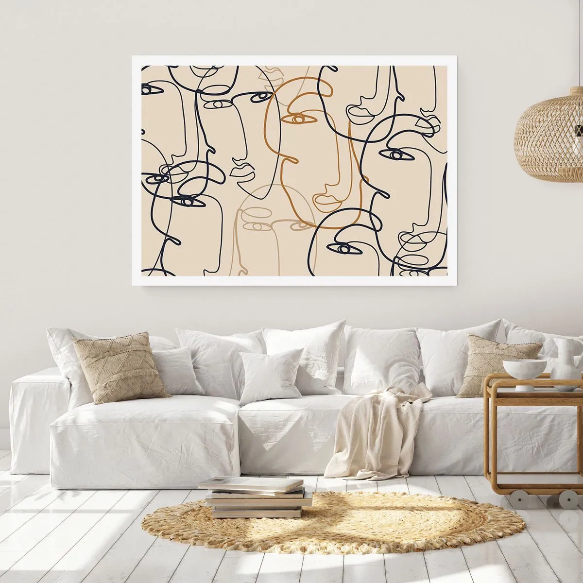 Poster - Minimalistische Strichzeichnungen von Gesichtern auf hellem Hintergrund - 100x70cm - Das Porträt wird multipliziert - Moderne Wanddekoration für Wohnzimmer und Schlafzimmer ARTTOR