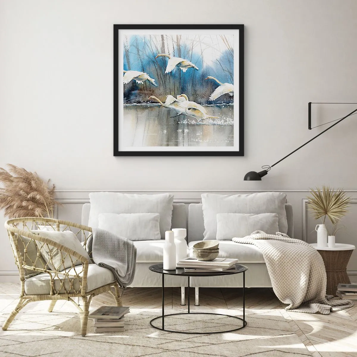 Poster in einem schwarzem Rahmen - Wie im Märchen von den wilden Schwänen - 60x60 cm