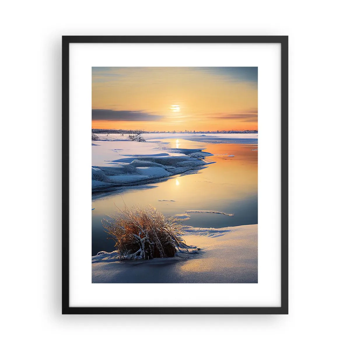 Poster in einem schwarzem Rahmen - Wintersonnenuntergang - 40x50 cm