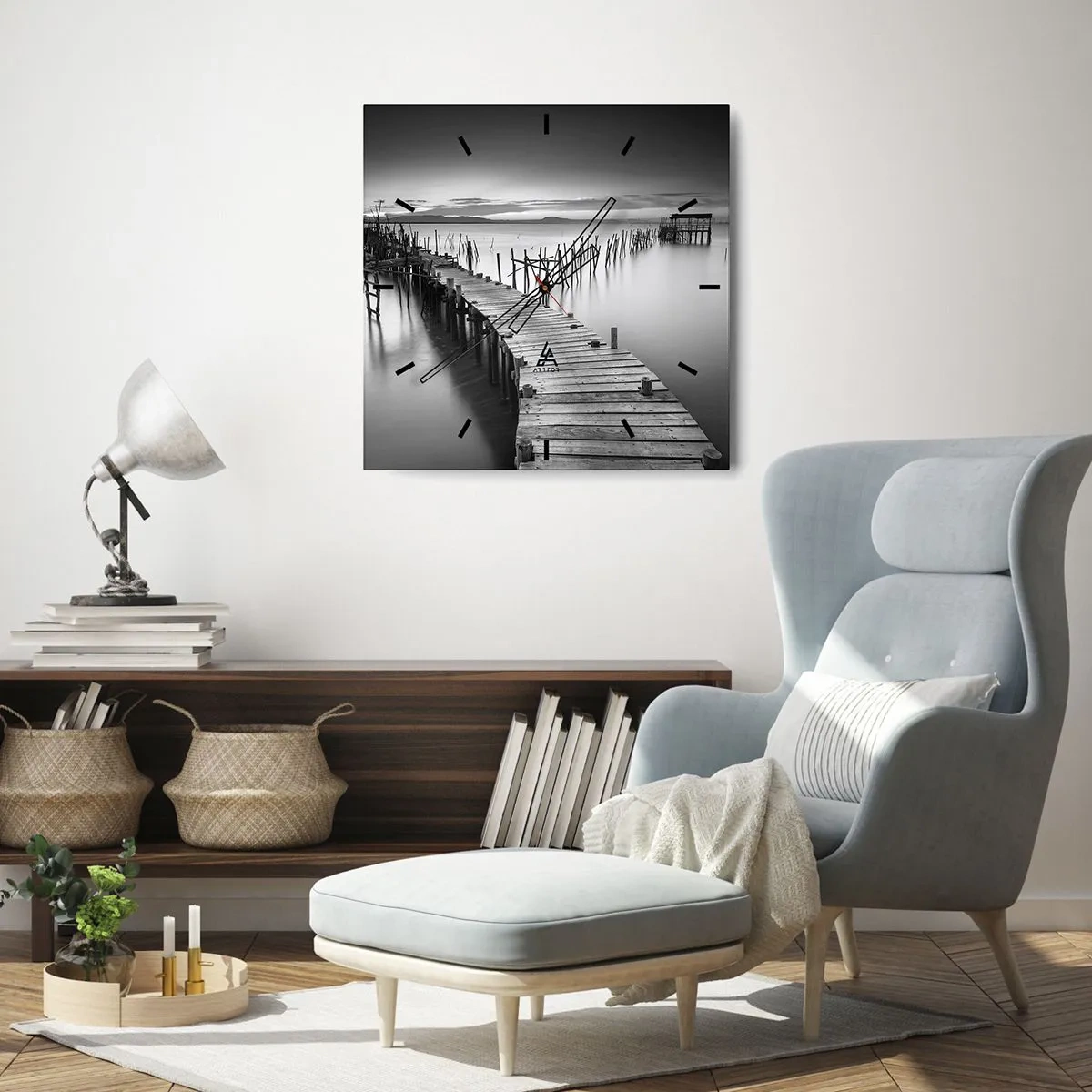 Wanduhr - Glasuhr - Der Frieden eines vergessenen Ufers - 30x30 cm