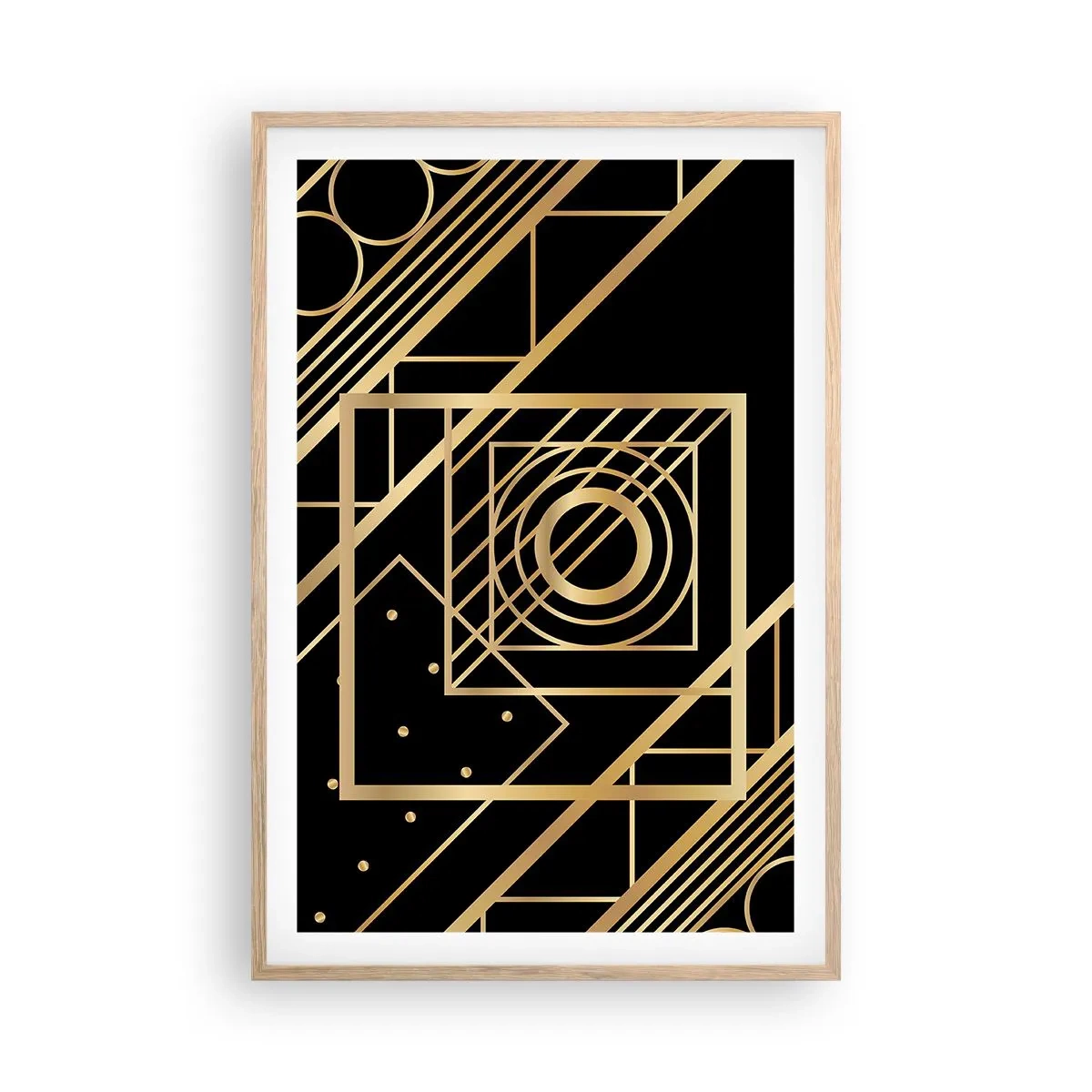 Poster in einem Rahmen aus heller Eiche - Goldene Geometrie - 61x91 cm