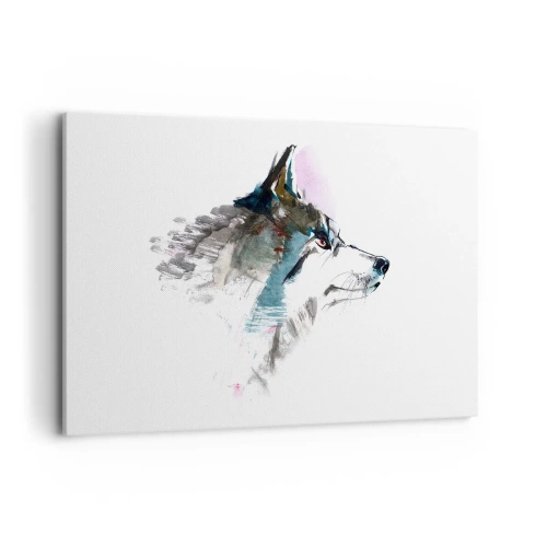 Bild auf Leinwand - Leinwandbild - Aquarellwolf im minimalistischen Stil - 120x80cm - Vom Teufel sprechen - Moderne Wanddekoration für Wohnzimmer und Schlafzimmer ARTTOR