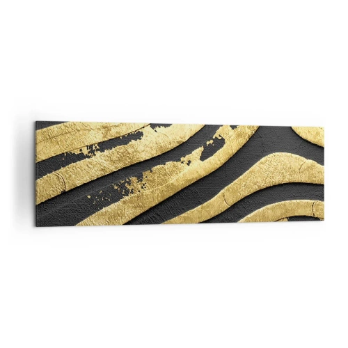 Bild auf Leinwand - Leinwandbild - Goldene abstrakte Wellen auf schwarzem Hintergrund - 160x50cm - Alles fließt - Moderne Wanddekoration für Wohnzimmer und Schlafzimmer ARTTOR