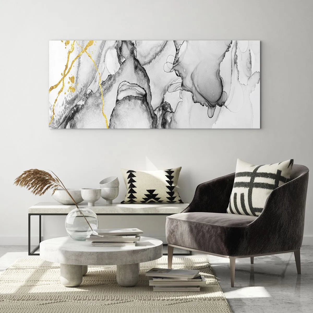 Glasbild - Bild auf glas - Komposition mit Goldmotiv - 90x30 cm