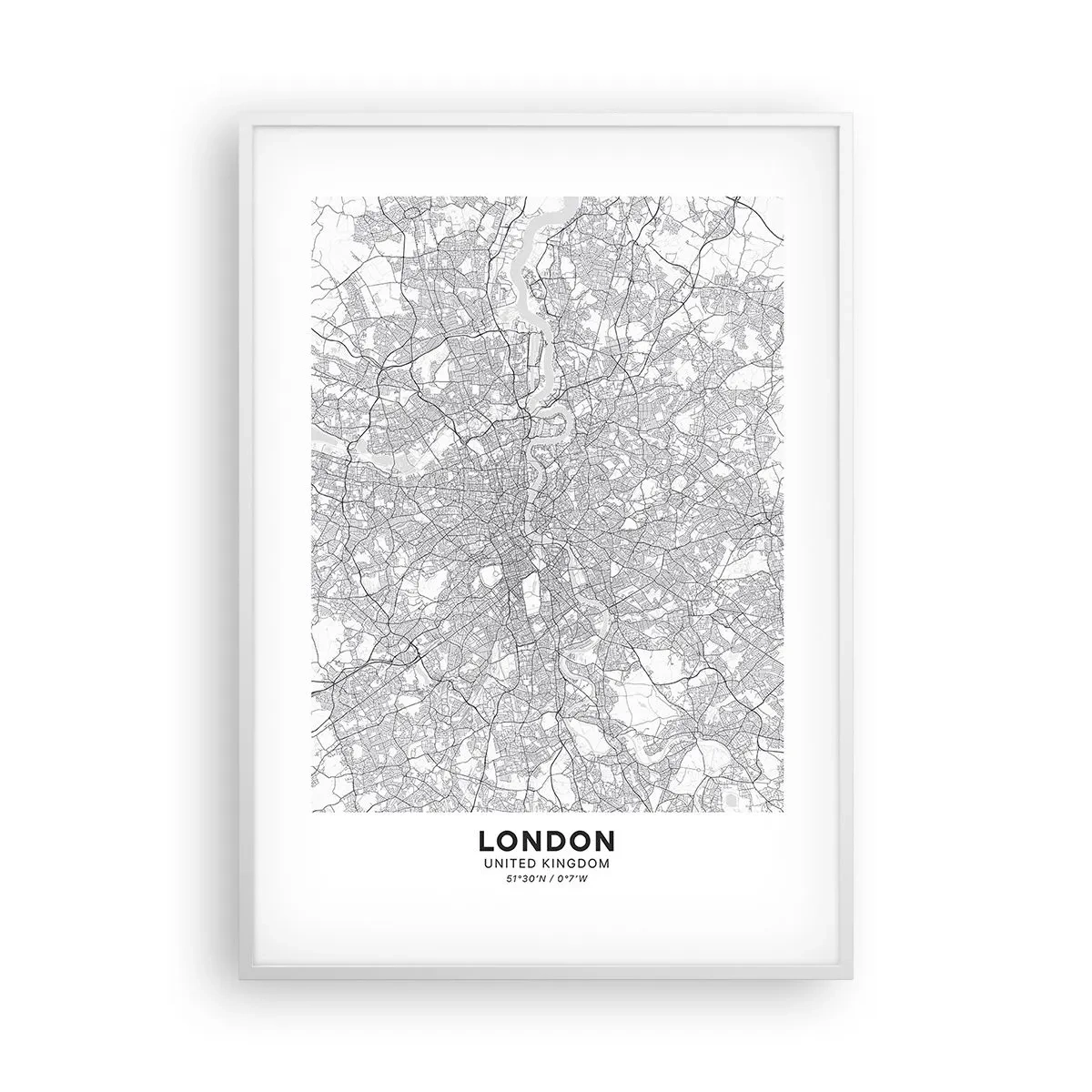 Poster in einem weißen Rahmen - Karte des Labyrinths von London - 70x100 cm