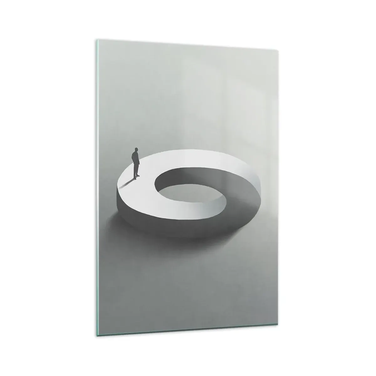 Glasbild - Bild auf glas - Ein Mann auf einer grauen, abstrakten Struktur - 80x120cm - Und wie soll man davon klug werden - Moderne Wanddekoration für Wohnzimmer und Schlafzimmer ARTTOR