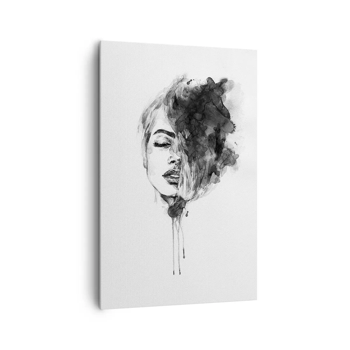 Bild auf Leinwand - Leinwandbild - Künstlerisches Frauenporträt in Aquarelltechnik mit abstrakten Details - 80x120cm - Wovon träumt das Mädchen - Moderne Wanddekoration für Wohnzimmer und Schlafzimmer ARTTOR