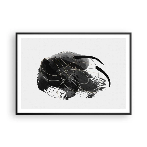 Poster in einem schwarzem Rahmen - Abstraktion in Schwarz und Gold auf weißem Hintergrund - 100x70cm - Aus Schwarz entstanden - Moderne Wanddekoration für Wohnzimmer und Schlafzimmer ARTTOR