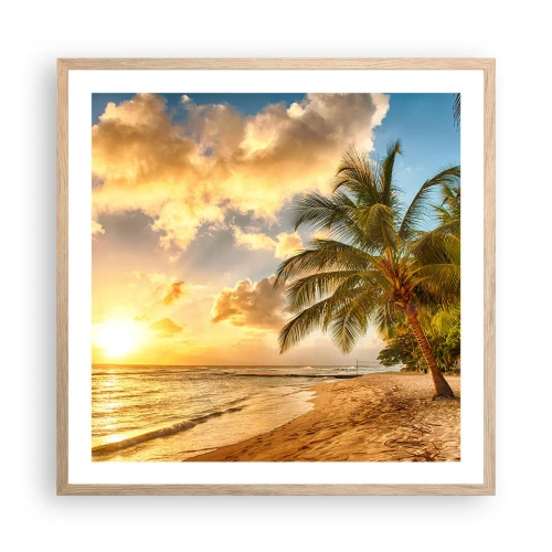 Poster in einem Rahmen aus heller Eiche - Ewiger Sommer, immer Urlaub - 60x60 cm