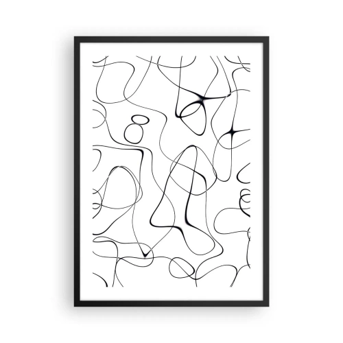 Poster in einem schwarzem Rahmen - Abstrakte schwarze Linien auf weißem Hintergrund - 50x70cm - Lebenswege, Wechselfälle - Moderne Wanddekoration für Wohnzimmer und Schlafzimmer ARTTOR