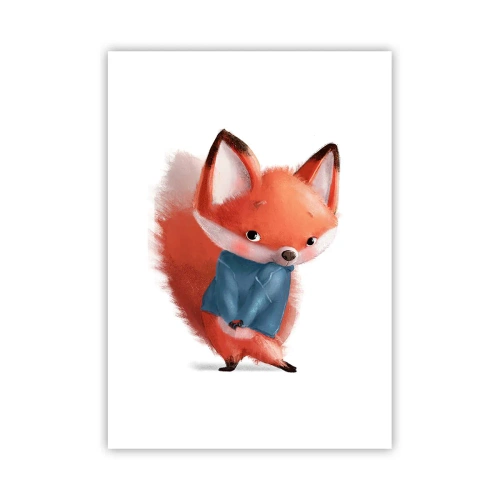 Poster - Ein charmanter Rotfuchs im blauen Pullover - 50x70cm - Steht mir das gut? - Moderne Wanddekoration für Wohnzimmer und Schlafzimmer ARTTOR